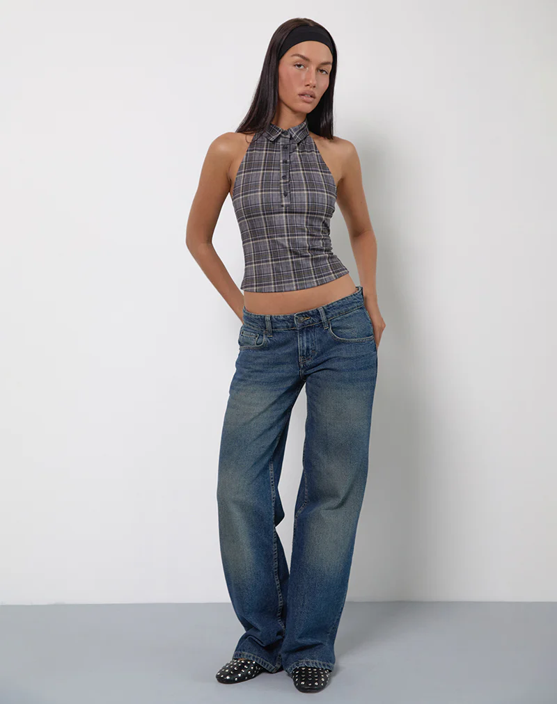 Harlo Collared Top in Check Tailoring Grey - Image 6