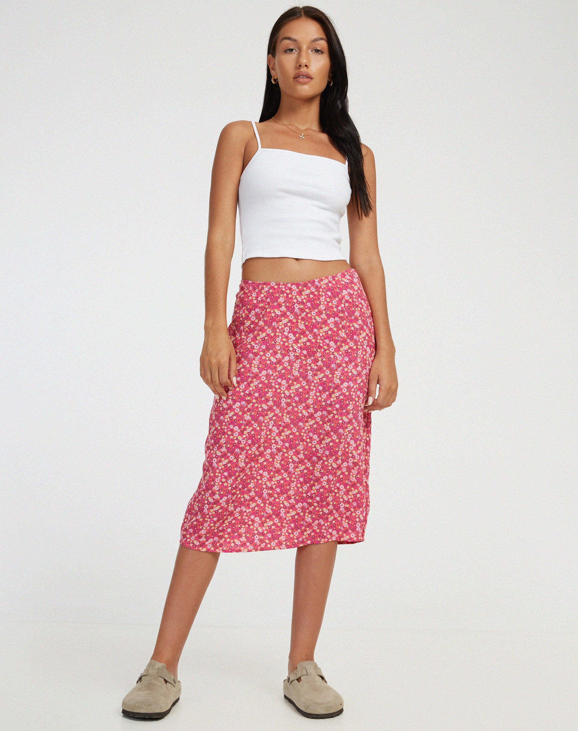 Harriet Midi Skirt in Ditsy Floral Pink - Image 3
