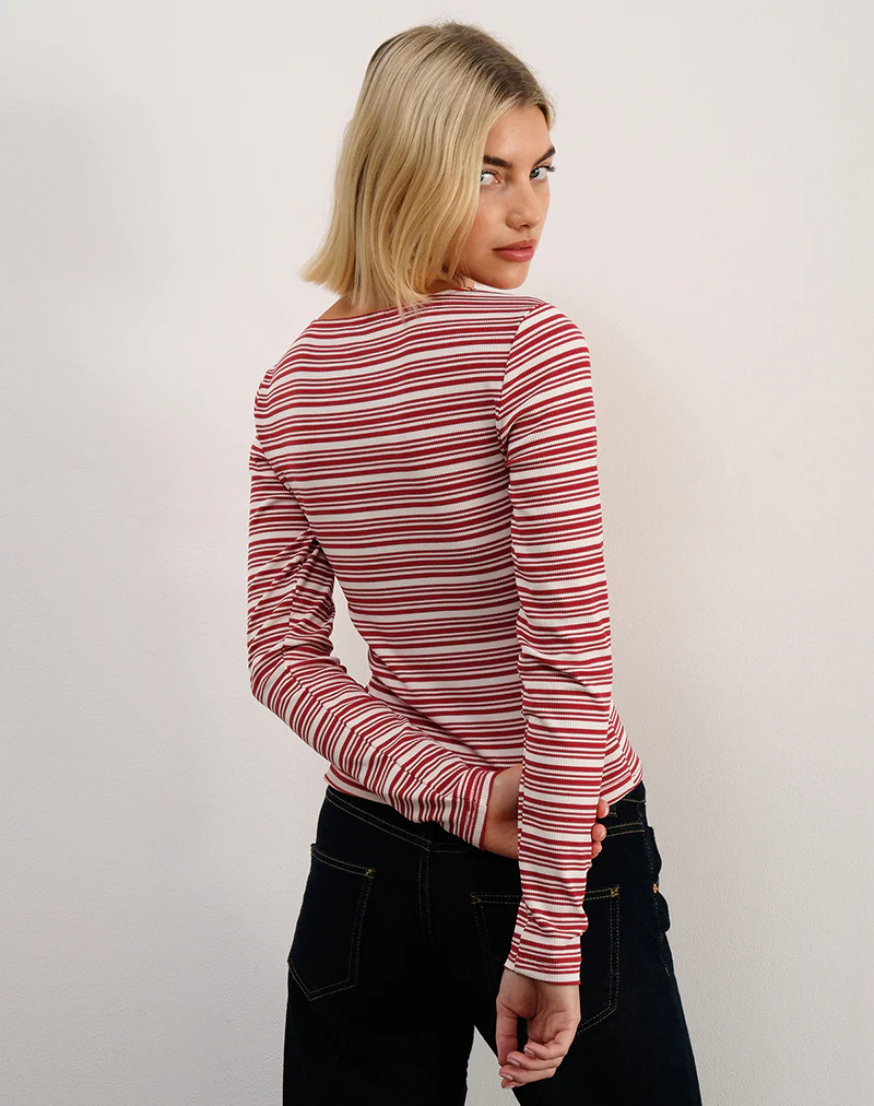 Haruka Top in Stripe Red and White - Image 2