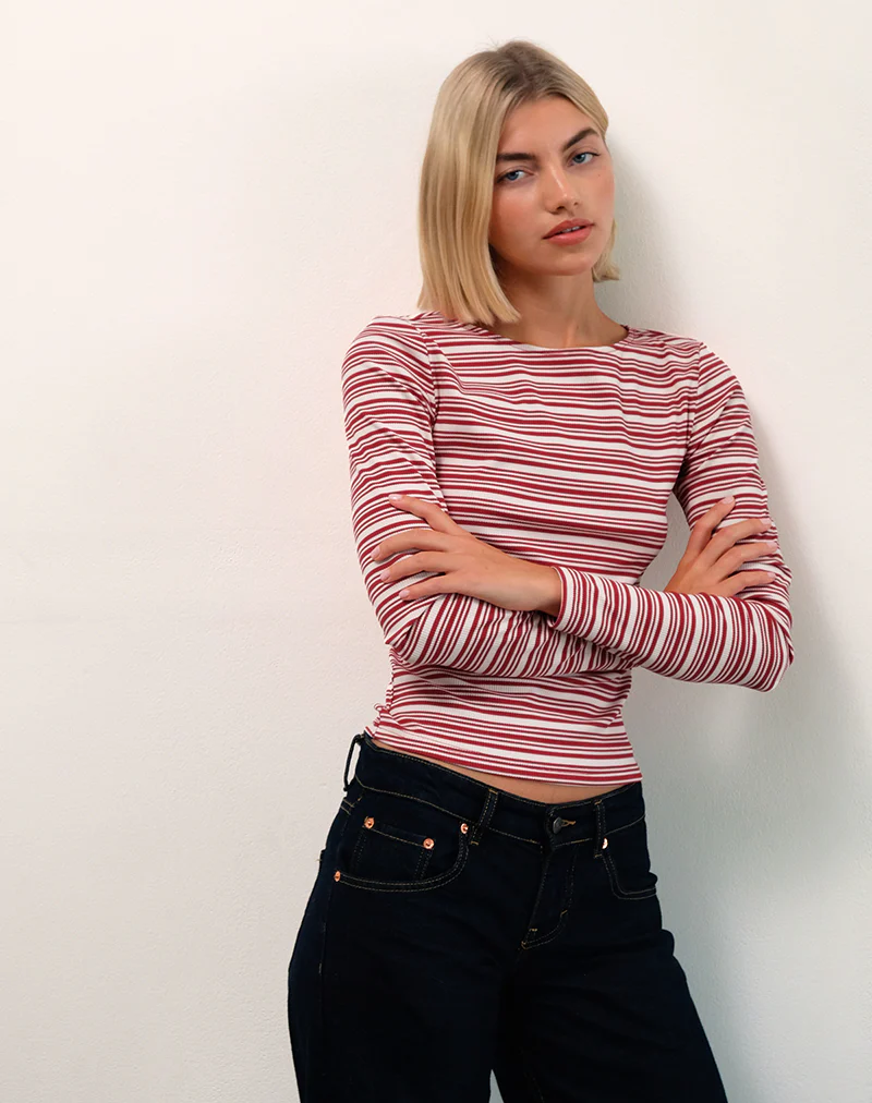 Haruka Top in Stripe Red and White - Image 5