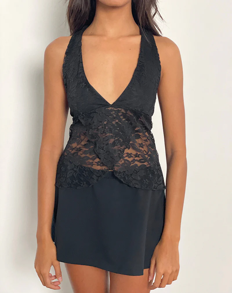 Harumi Halterneck Top in Lace Black - Image 6