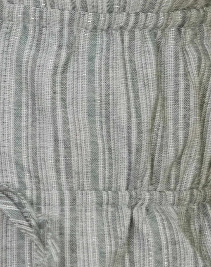 Hassna Double Tie Front Top in Green and White - Image 6
