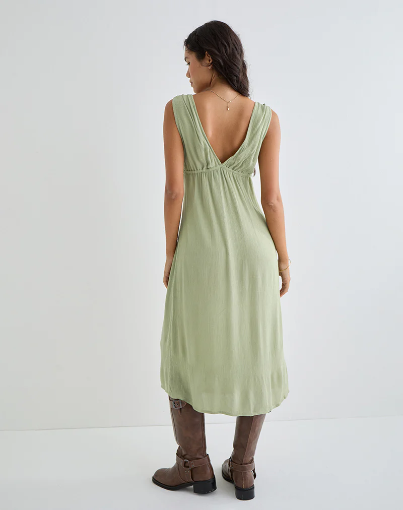 Havisla Tie Front Midi Dress in Sage Green - Image 3