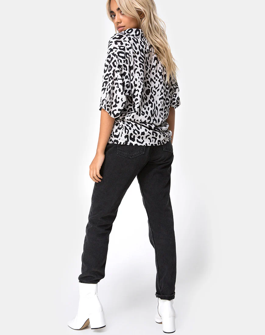 Hawaiian Shirt in Mono Animal Grey and White - Image 4