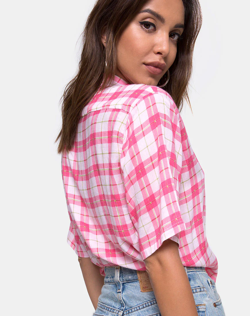 Hawaiian Shirt in Picnic Check Pink - Image 2