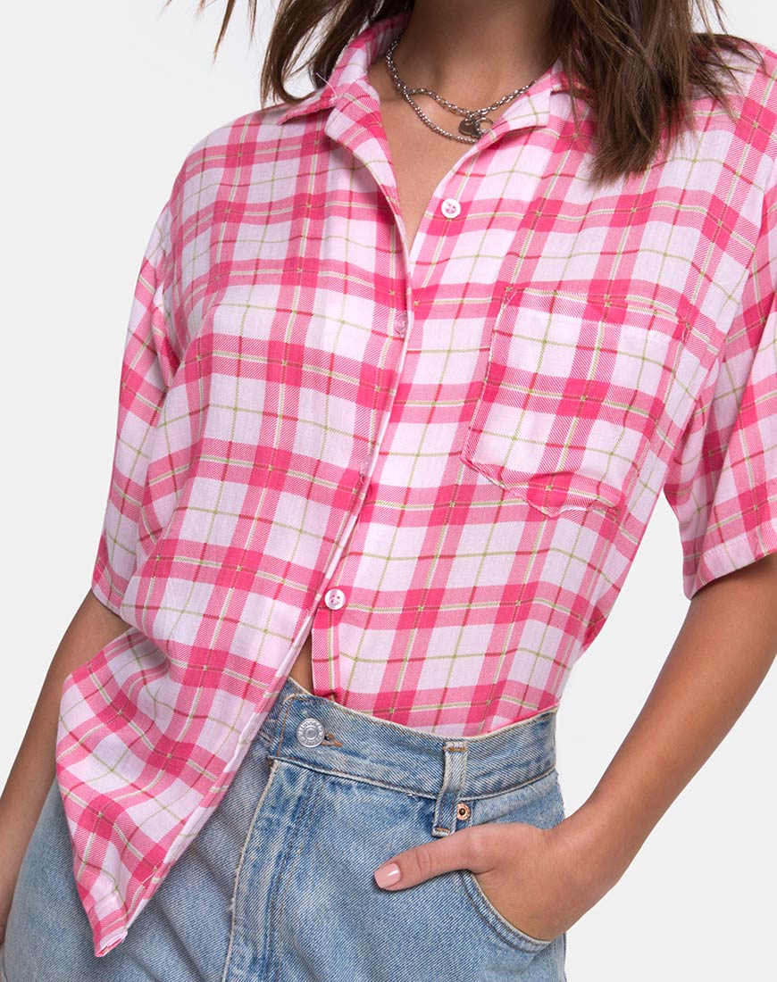 Hawaiian Shirt in Picnic Check Pink - Image 5