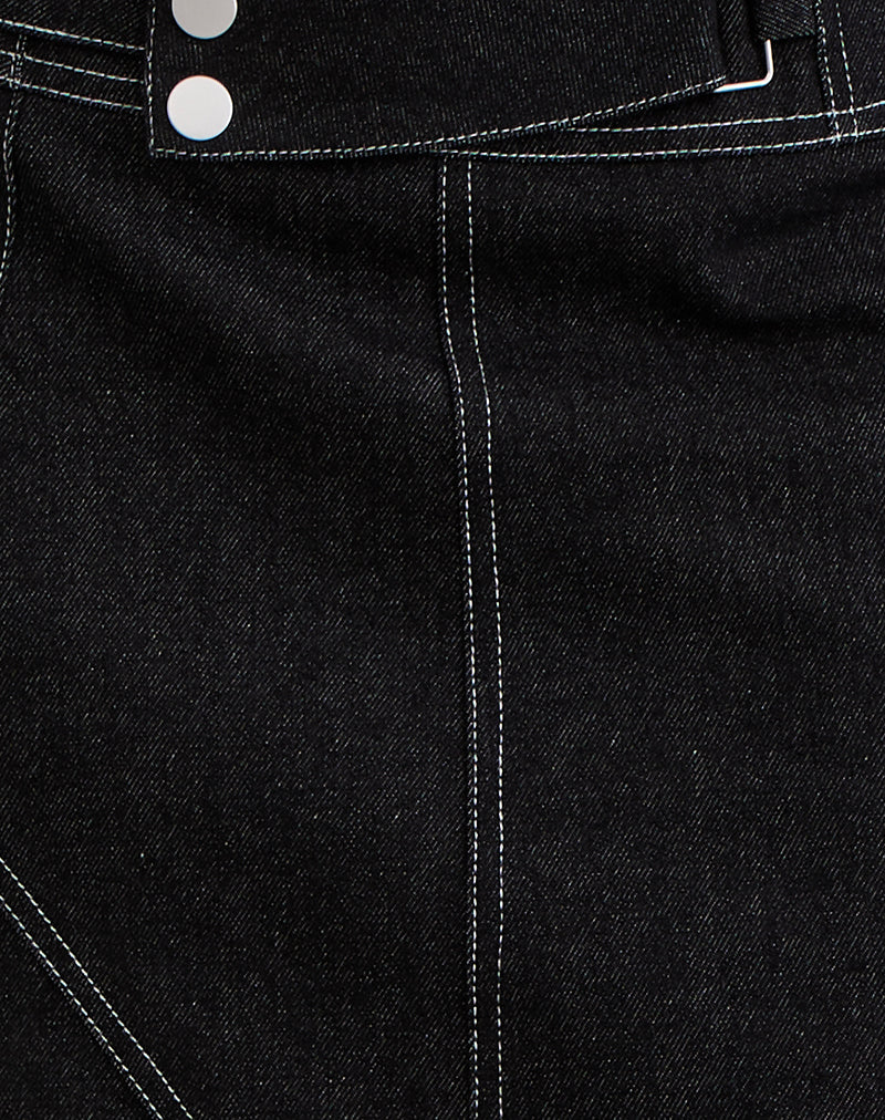 Hayashi Asymmetrical Midi Skirt in Denim Black Wash - Image 6