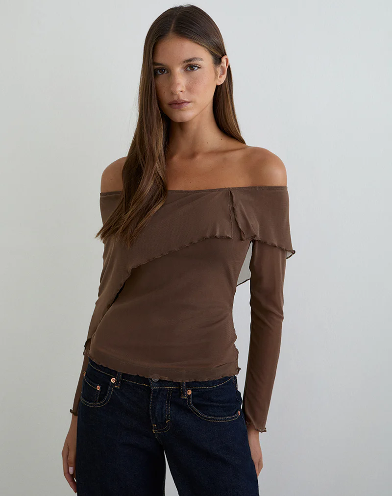 Haze Asymmetric Top in Mesh Brown - Image 2