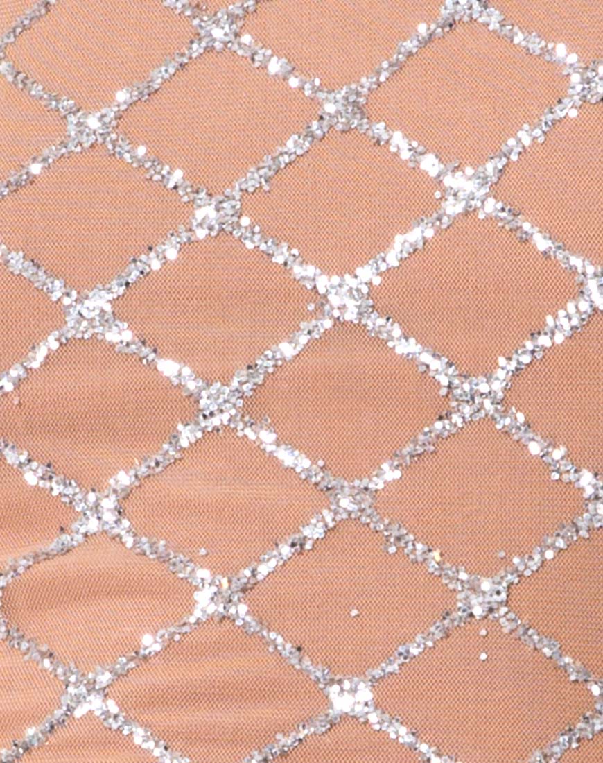 Hedi Bodycon Dress in Cross Linked Glitter Net Tan - Image 5