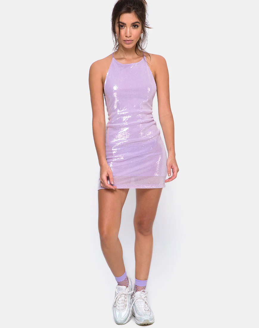 Hedi Dress in Matte Mini Sequin Lilac - Image 3