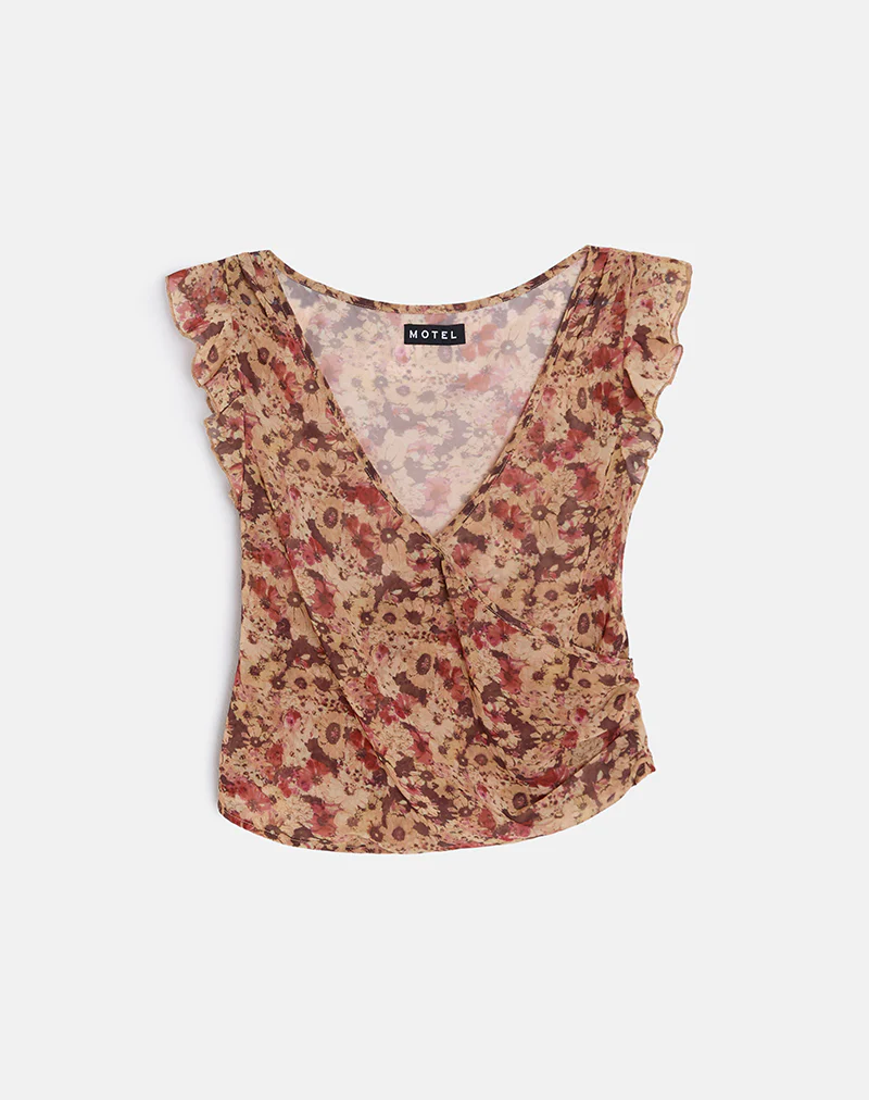 Heidi Wrap Top in Chiffon Rusty Flower - Image 2