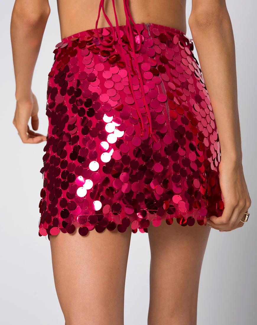 Helena Skirt in Red Cherry Disc Sequin - Image 3