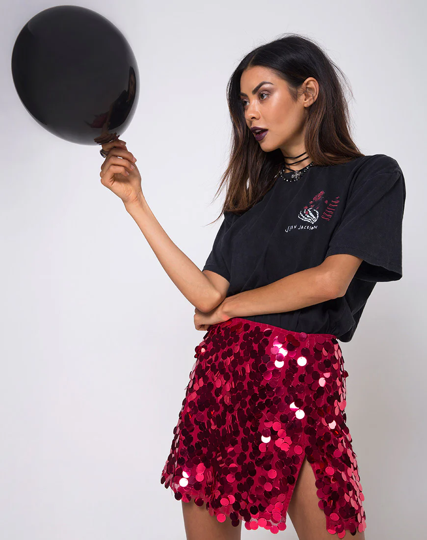 Helena Skirt in Red Cherry Disc Sequin - Image 6