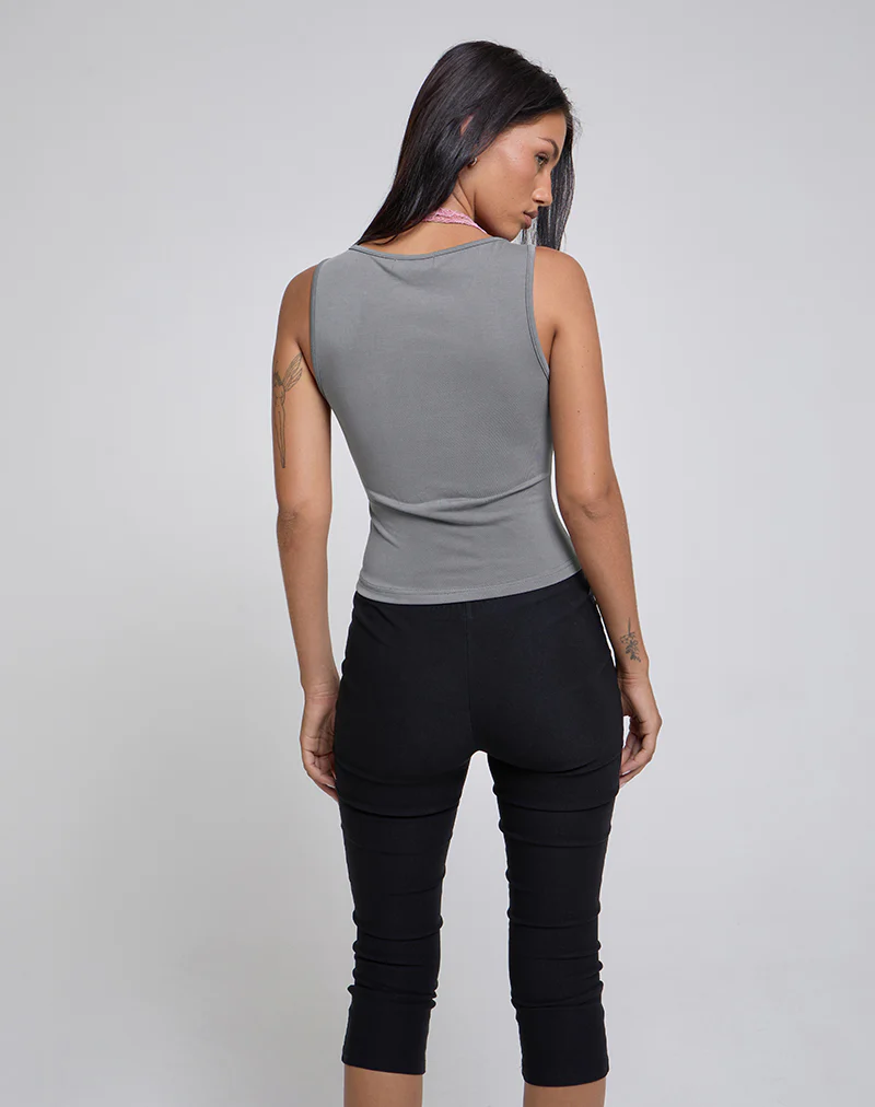 Helma Halterneck Top in Grey with Pink Lace - Image 5