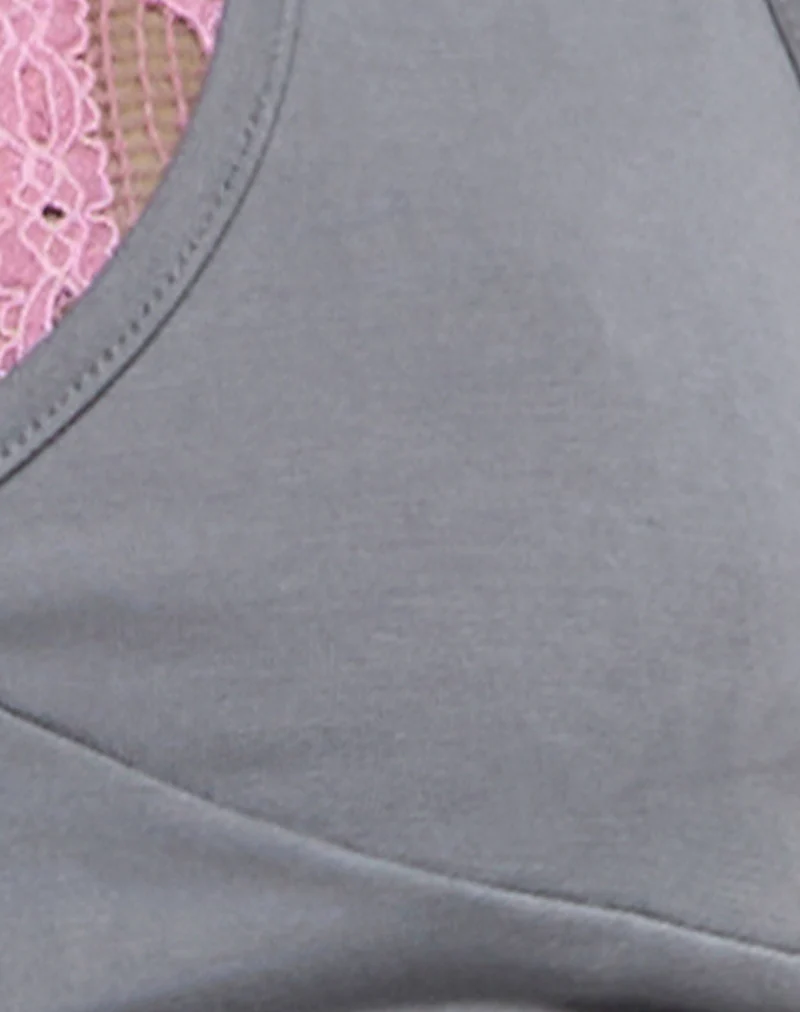 Helma Halterneck Top in Grey with Pink Lace - Image 6