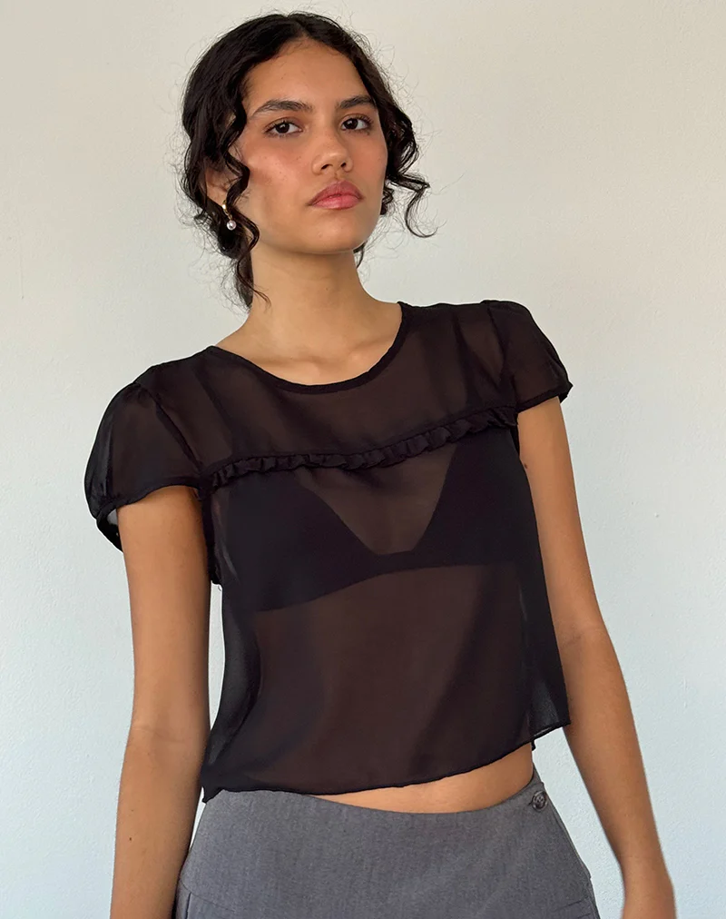 Henrietta Frill Blouse in Black Chiffon - Image 2
