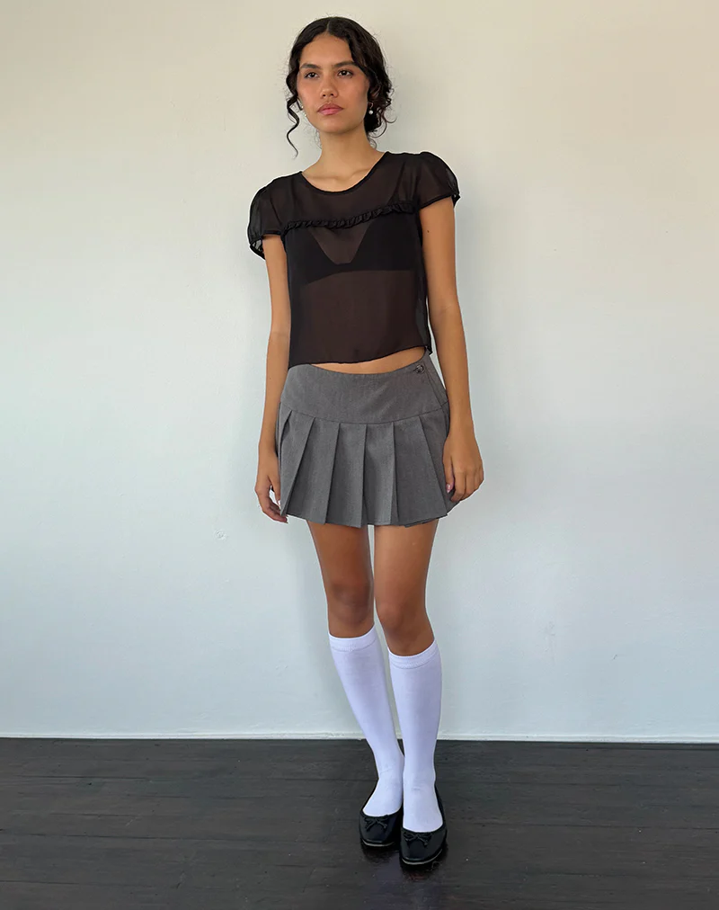 Henrietta Frill Blouse in Black Chiffon - Image 4