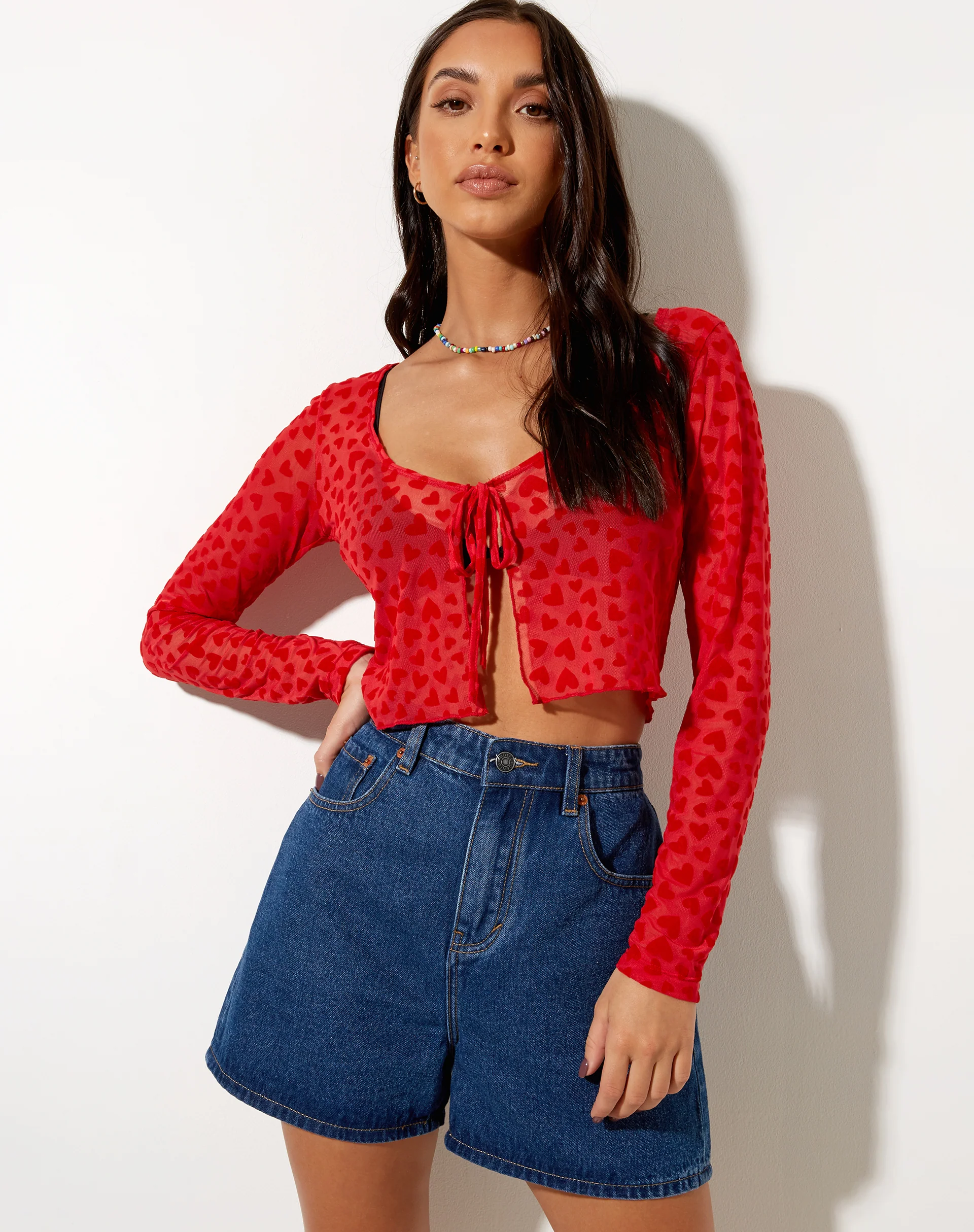 Henry Cardi in Red Mesh Red Heart Flock - Image 3