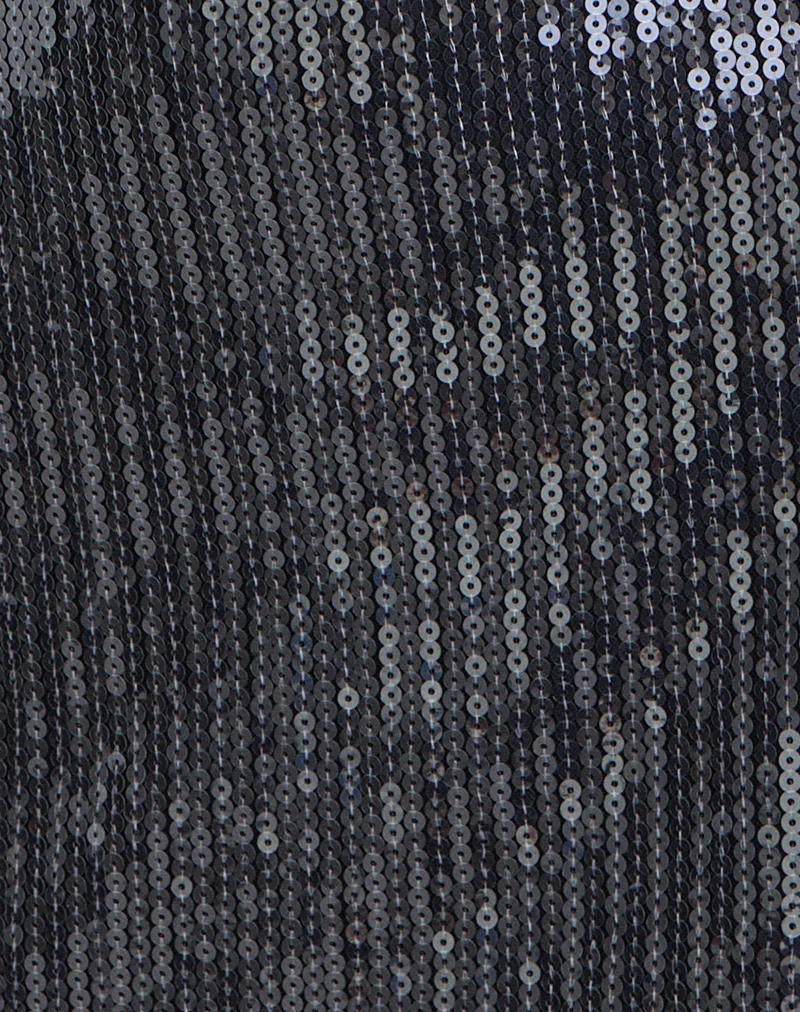 Hepasi Halter Mini Dress in Clear Tinted Sequin Charcoal - Image 6