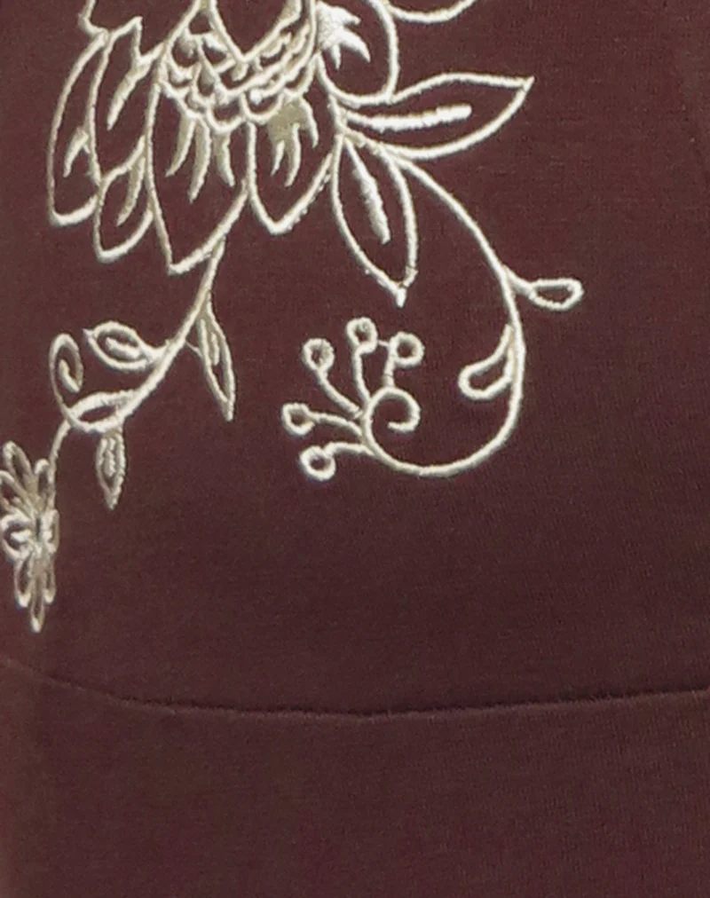 Hepzhi Mini Dress in Bitter Chocolate with Floral Embroidery - Image 6