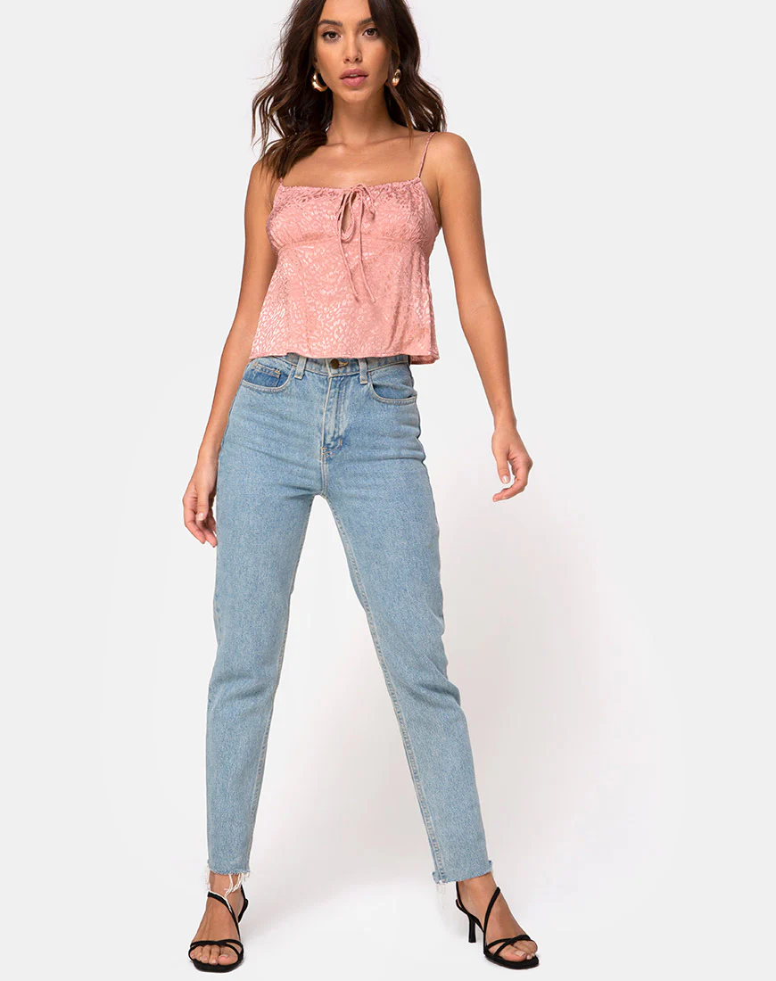 Hera Crop Top in Satin Cheetah Dusty Pink - Image 3