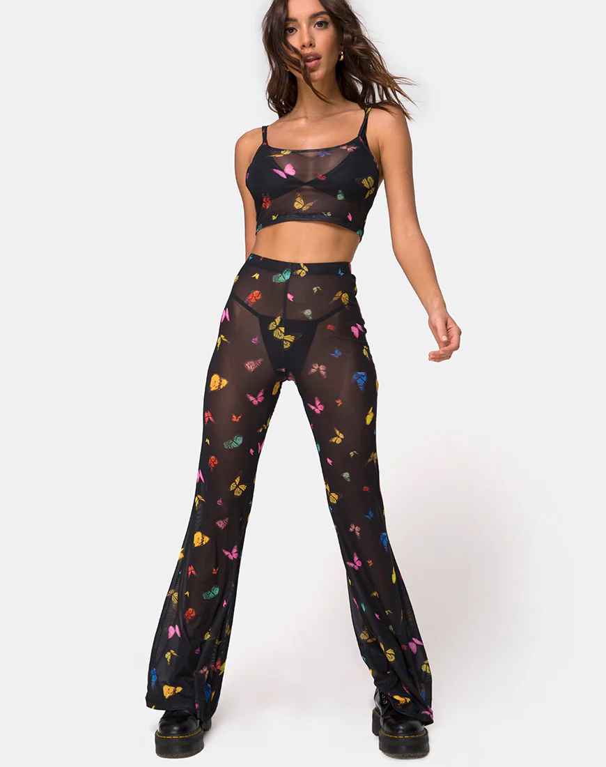 Herlom Flare Trouser in Mesh Black Butterfly - Image 3