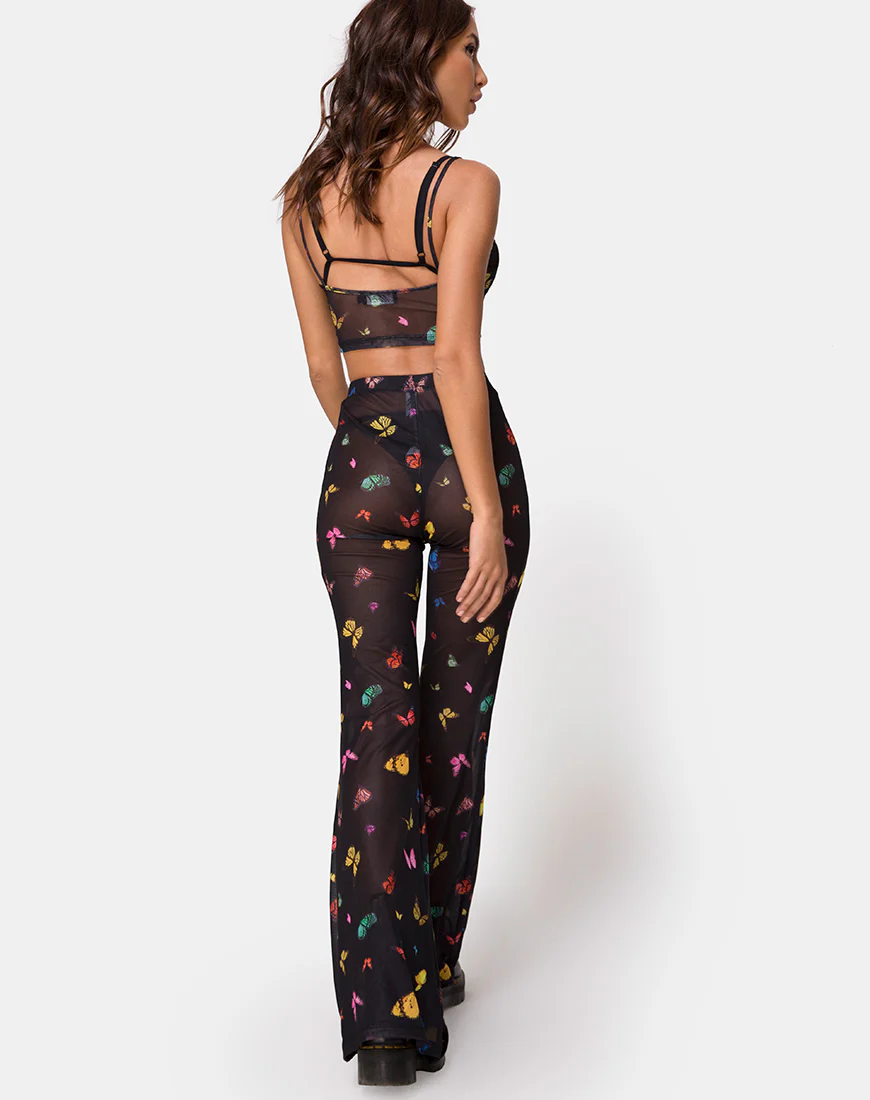 Herlom Flare Trouser in Mesh Black Butterfly - Image 4