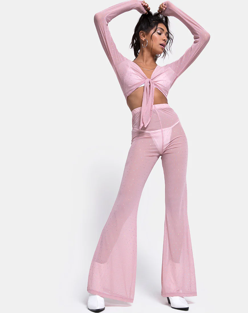 Herlom Flare Trouser in Crystal Net Rose - Image 2