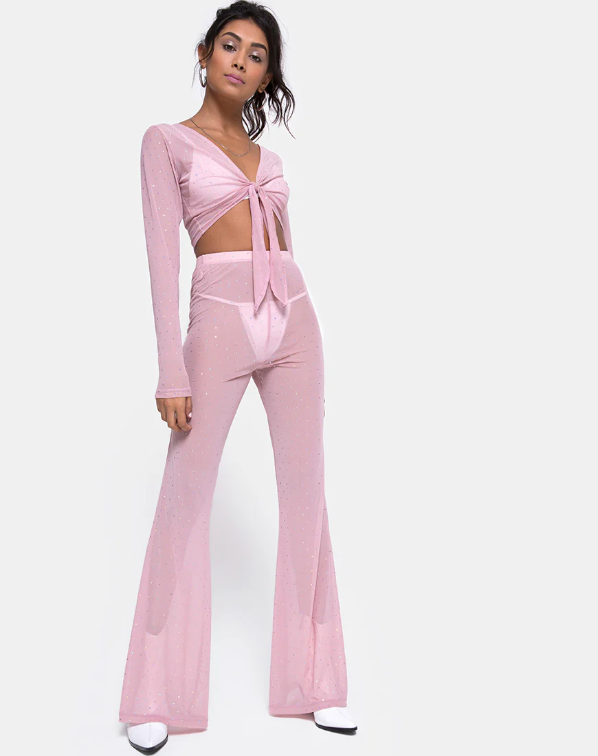 Herlom Flare Trouser in Crystal Net Rose - Image 4