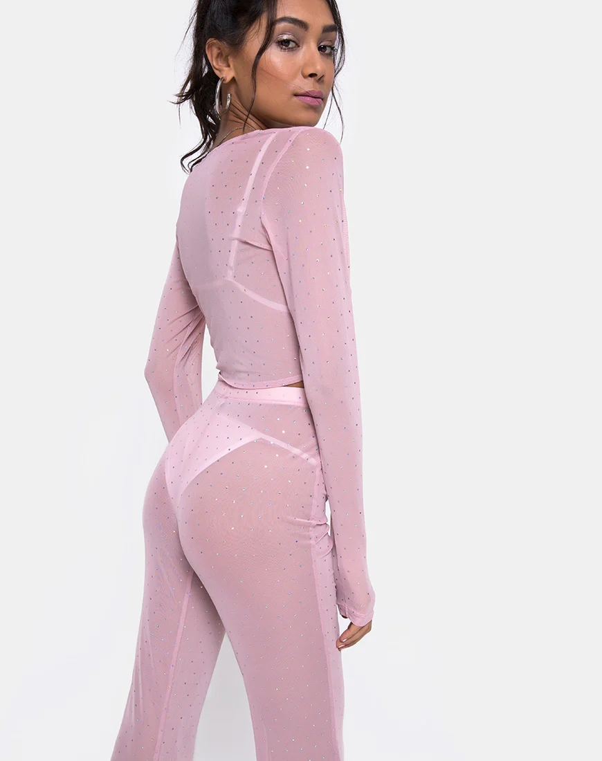 Herlom Flare Trouser in Crystal Net Rose - Image 5