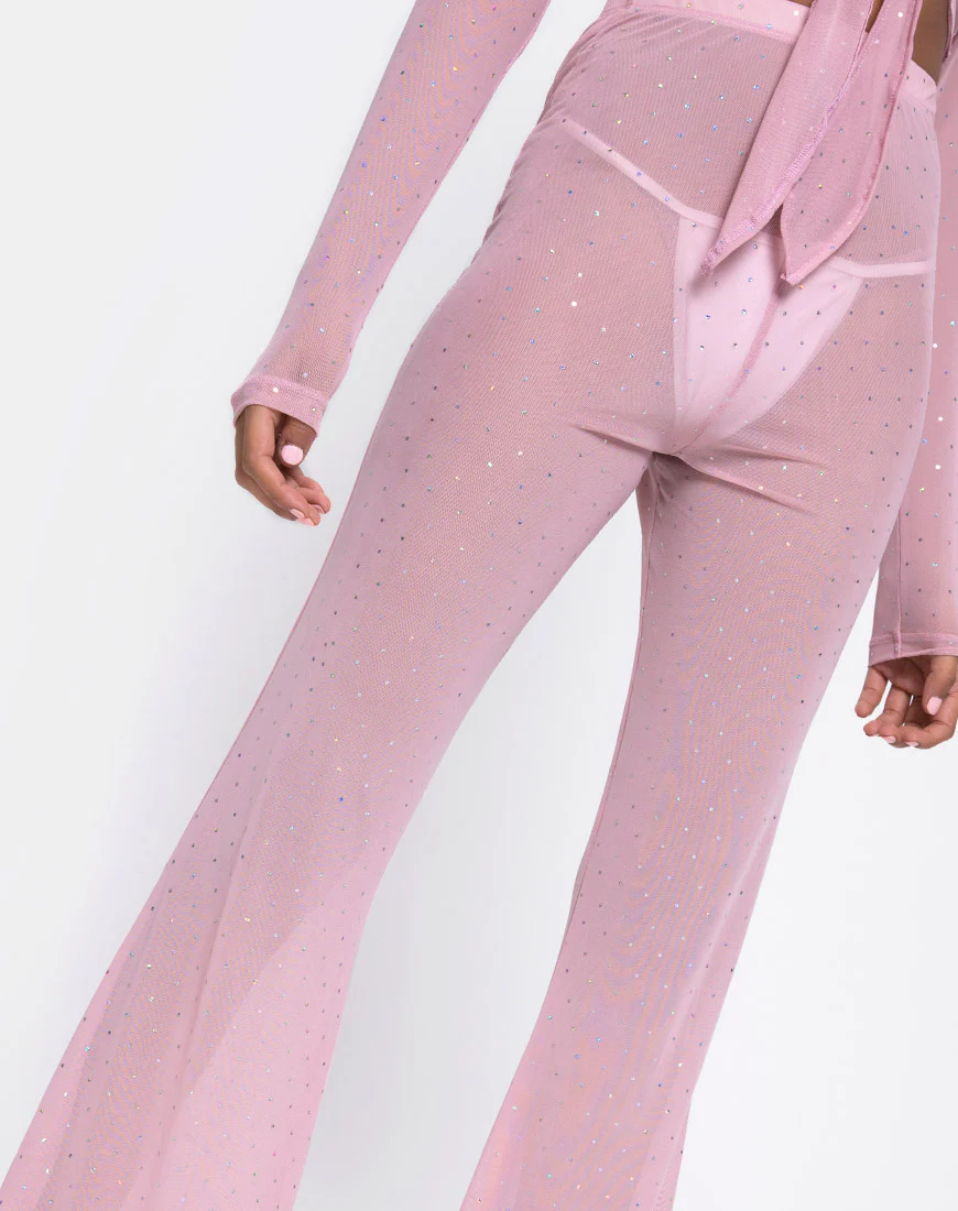 Herlom Flare Trouser in Crystal Net Rose - Image 6