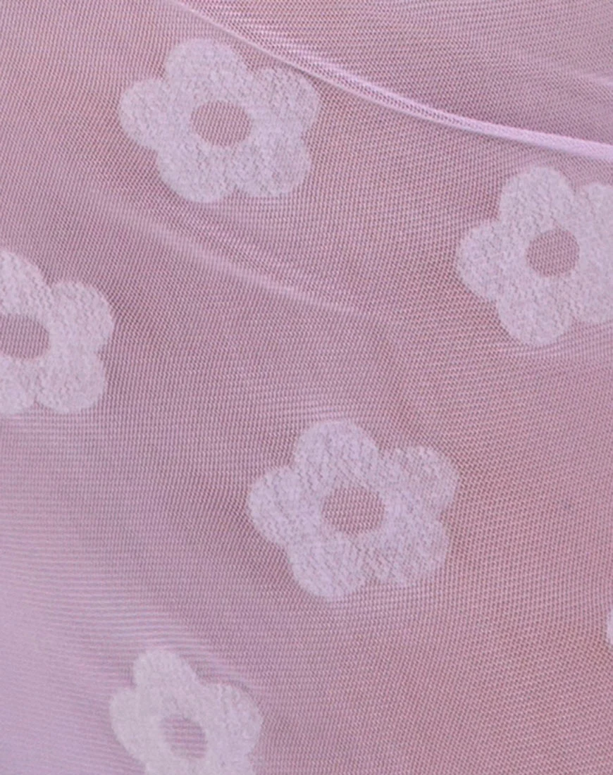 Herlom Flare Trouser in Lilac Mesh Daisy White Flock - Image 5