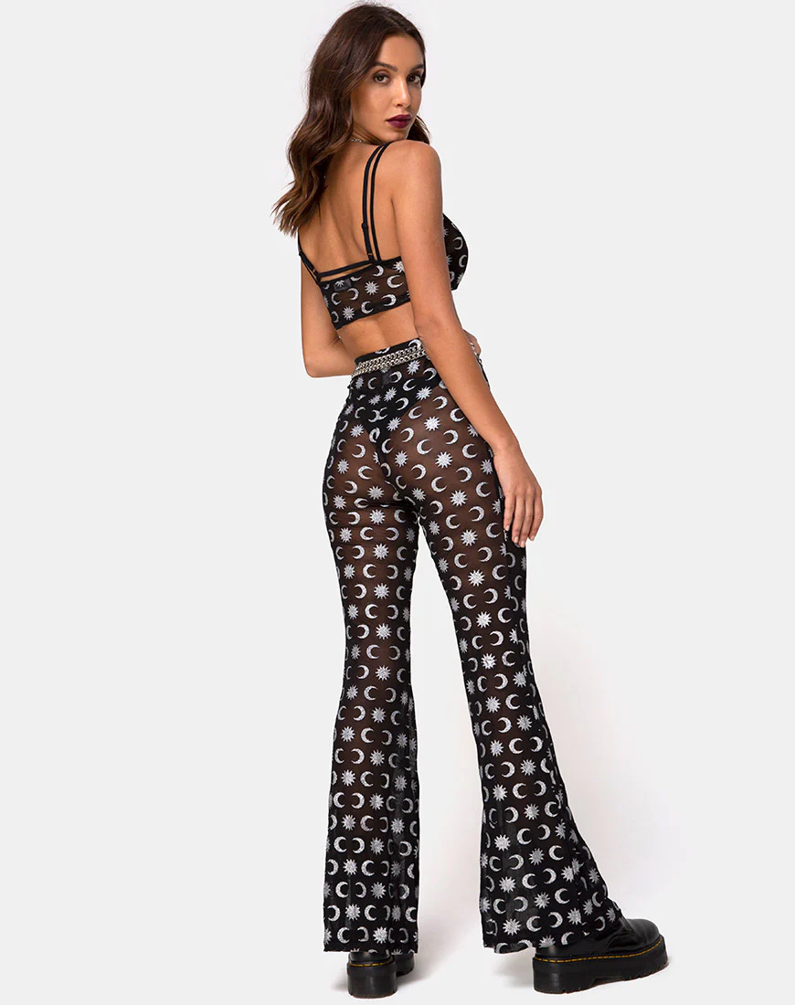 Herlom Flare Trouser in Over the Moon Black with Glitter - Image 4