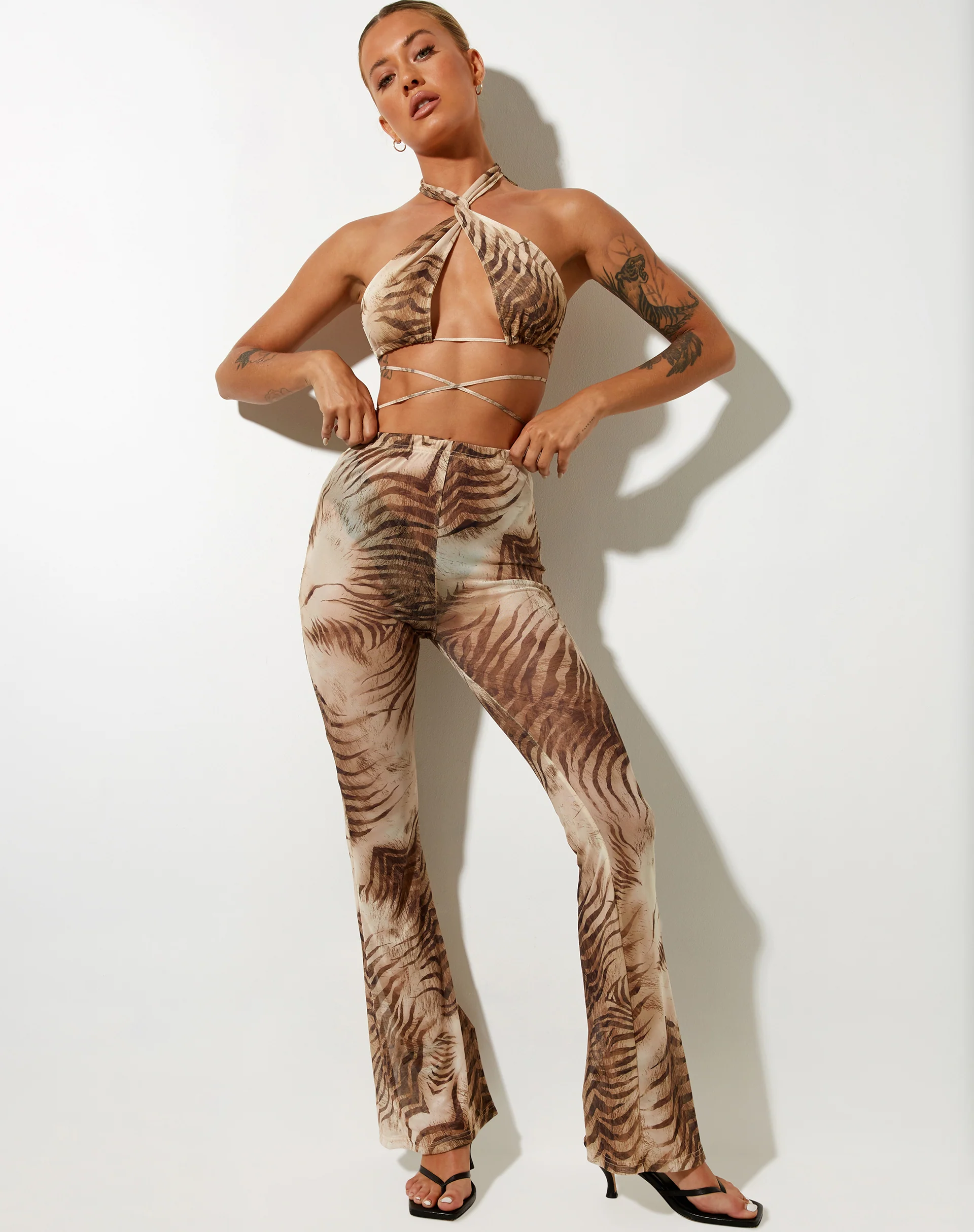 Herlom Flare Trouser in Tiger Brown - Image 4