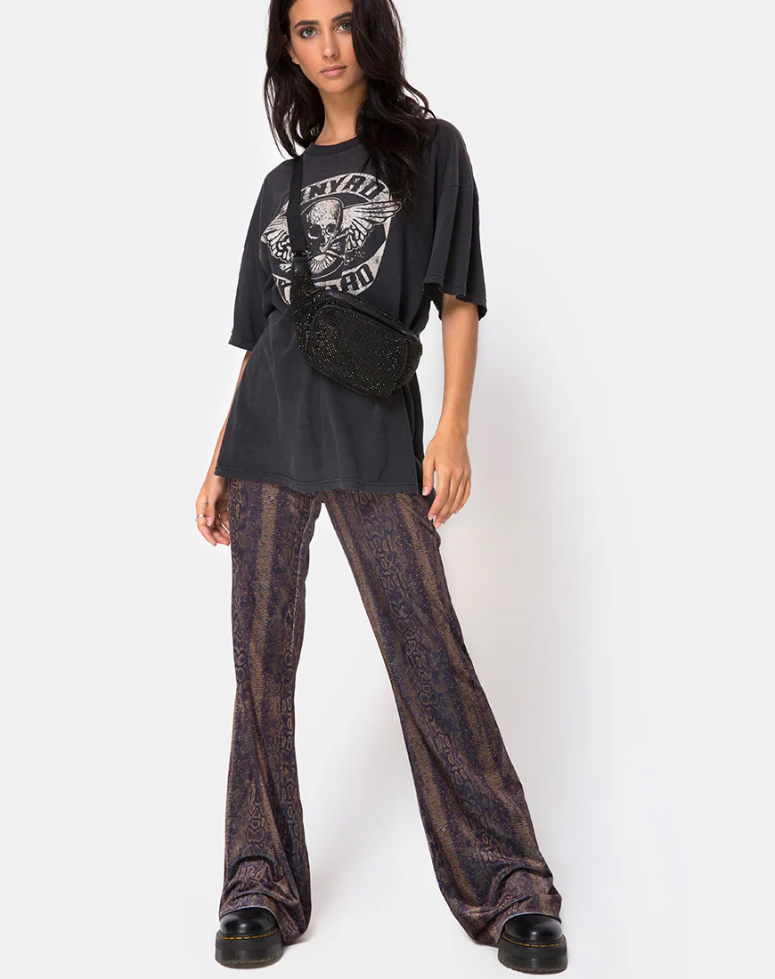 Herlom Flare Trouser in Velvet Brown Snake - Image 4