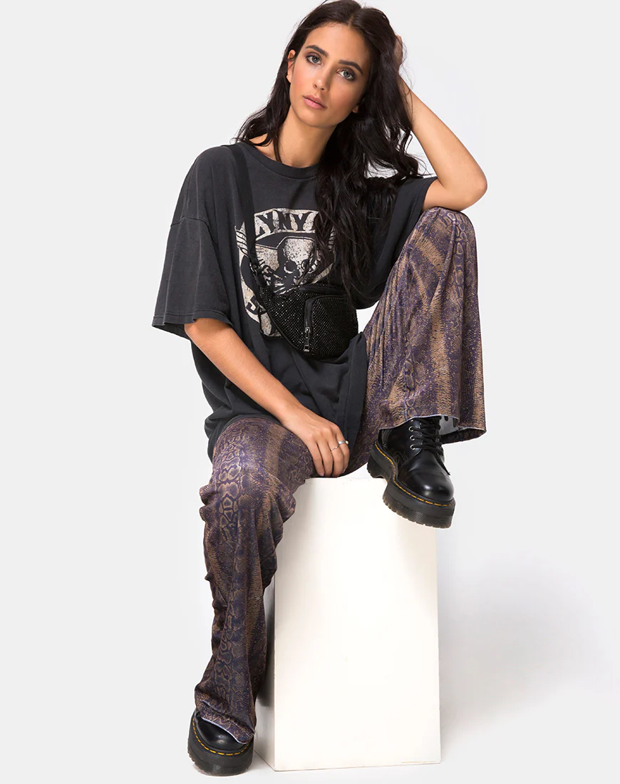 Herlom Flare Trouser in Velvet Brown Snake - Image 5
