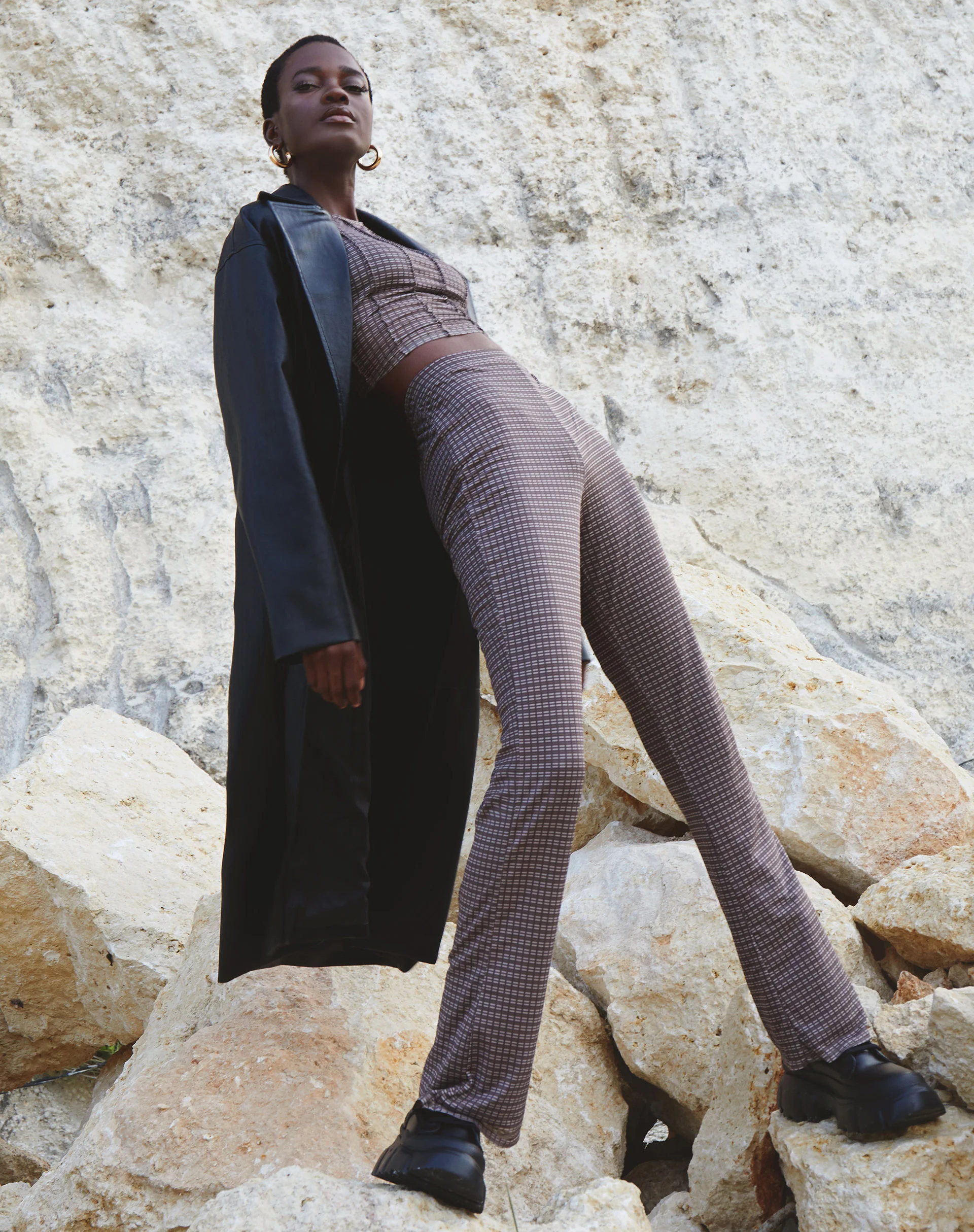 Herly Flare Trouser with Lining in Mini Check Chocolate - Image 2