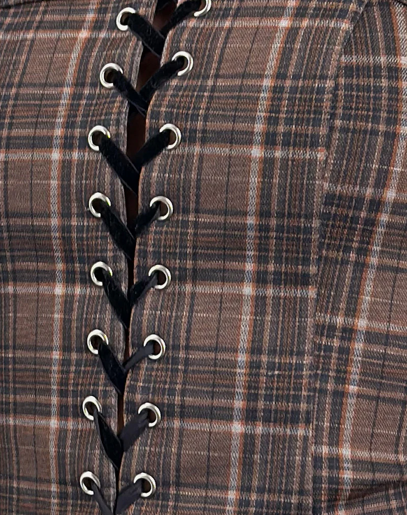 Heska Lace Front Corset Top in Brown Check - Image 7