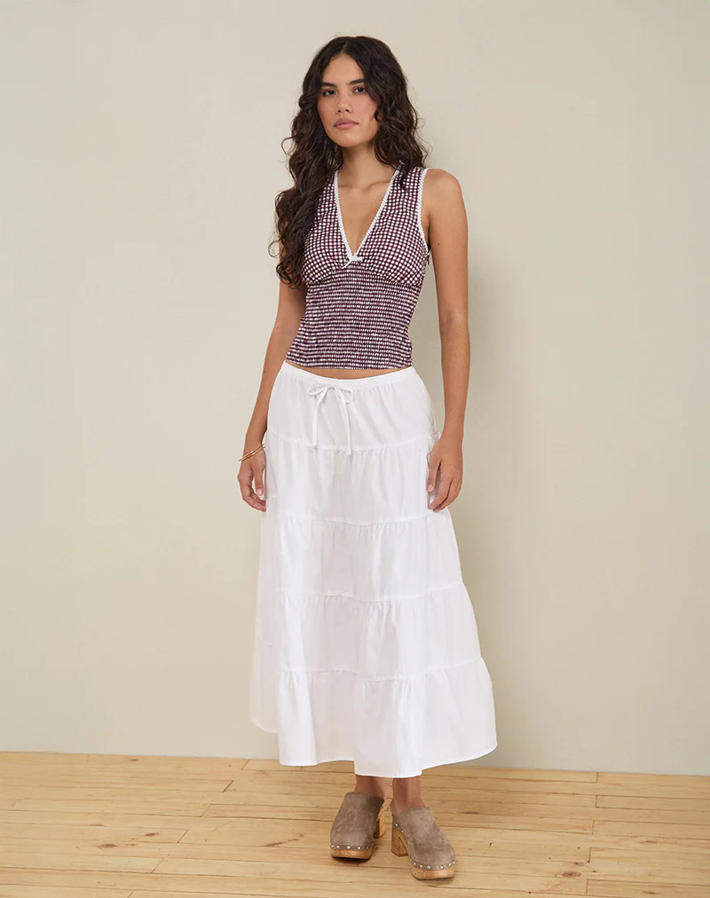Hevalis Plunge Top in Mini Gingham Wine - Image 4