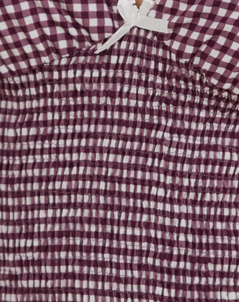 Hevalis Plunge Top in Mini Gingham Wine - Image 6