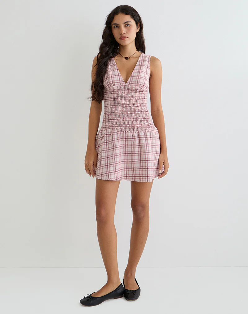 Hevoria Mini Dress in Basic Tartan Pink - Image 2