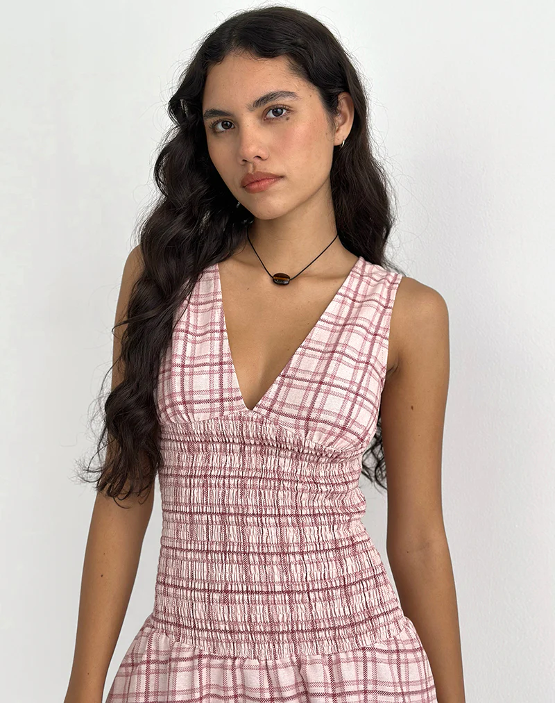 Hevoria Mini Dress in Basic Tartan Pink - Image 3