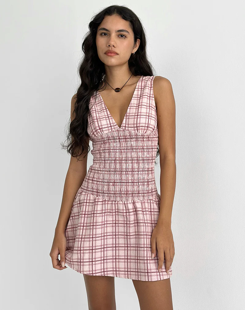Hevoria Mini Dress in Basic Tartan Pink - Image 4