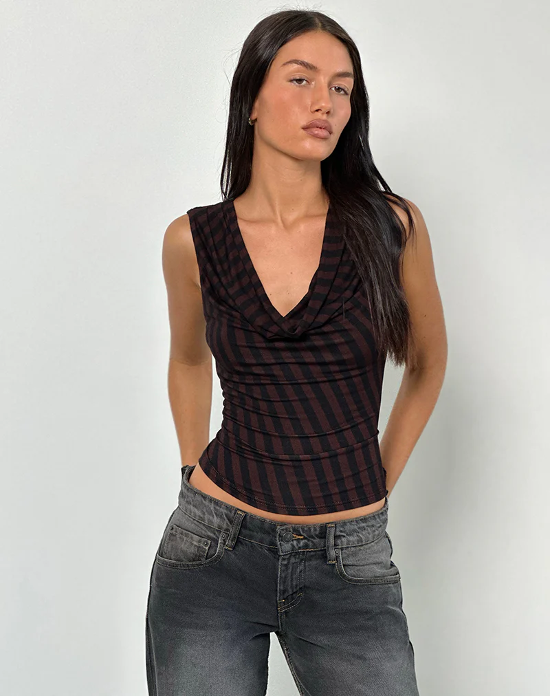 Hikari Top in Diagonal Stripe Maroon - Image 4