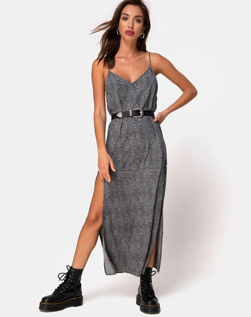 Hime Maxi Dress in Ditsy Leopard Grey - Image 2