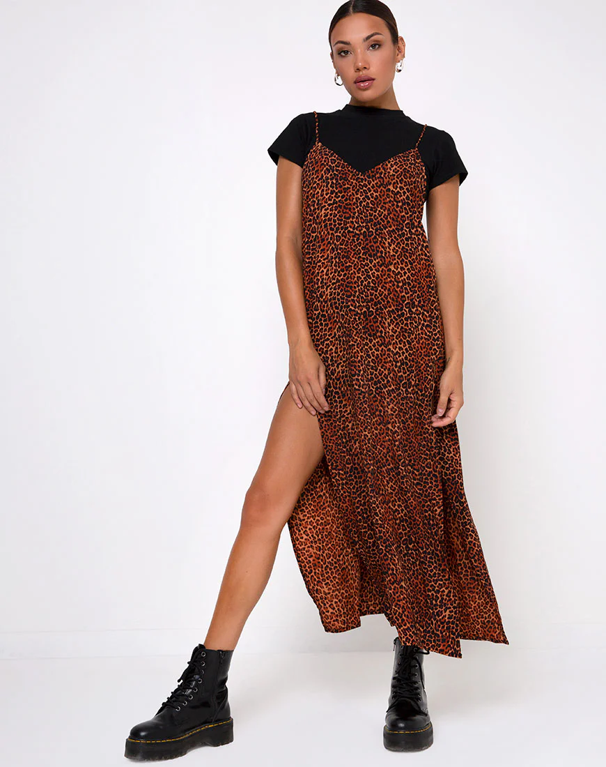 Hime Maxi Dress in Ditsy Leopard Orange - Image 3