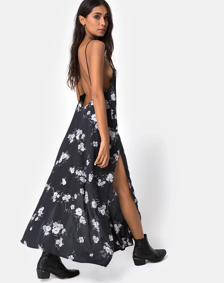 Hime Maxi Dress in Mono Flower Black - Image 3