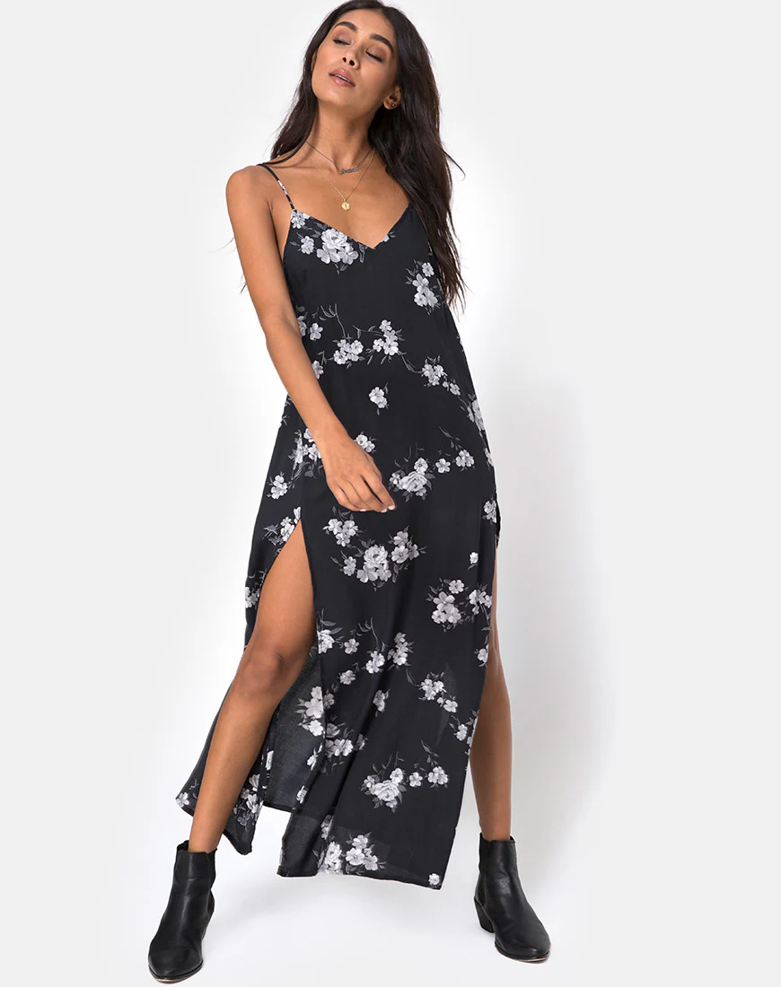 Hime Maxi Dress in Mono Flower Black - Image 4