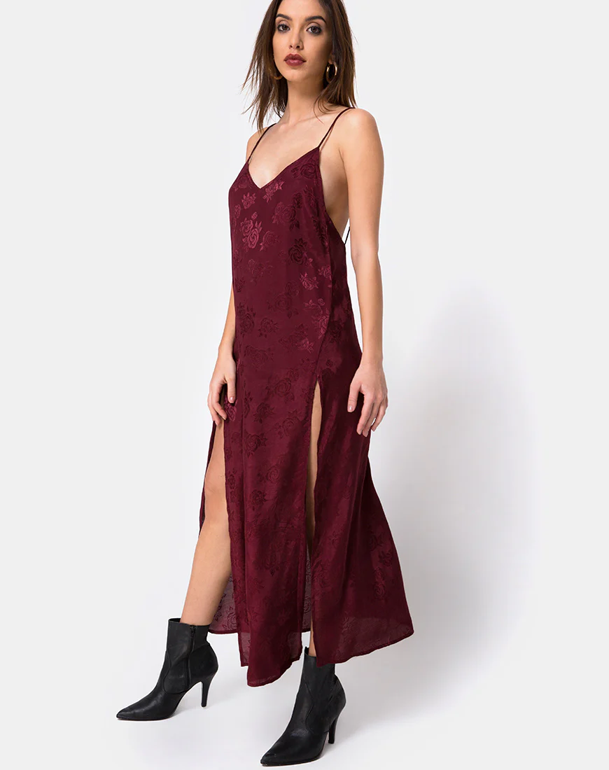 Hime Maxi Dress in Satin Burgundy Rose - Image 2