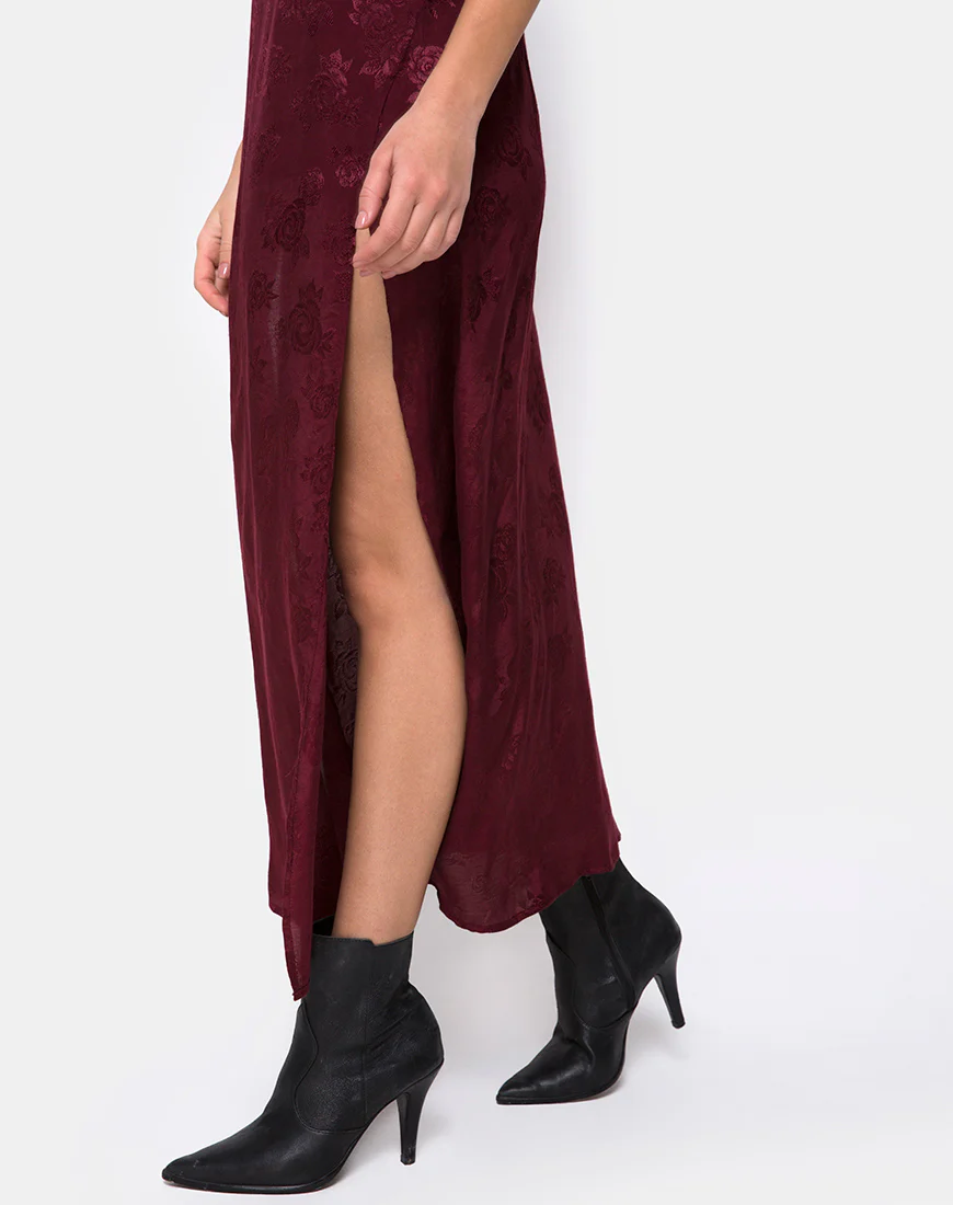 Hime Maxi Dress in Satin Burgundy Rose - Image 3